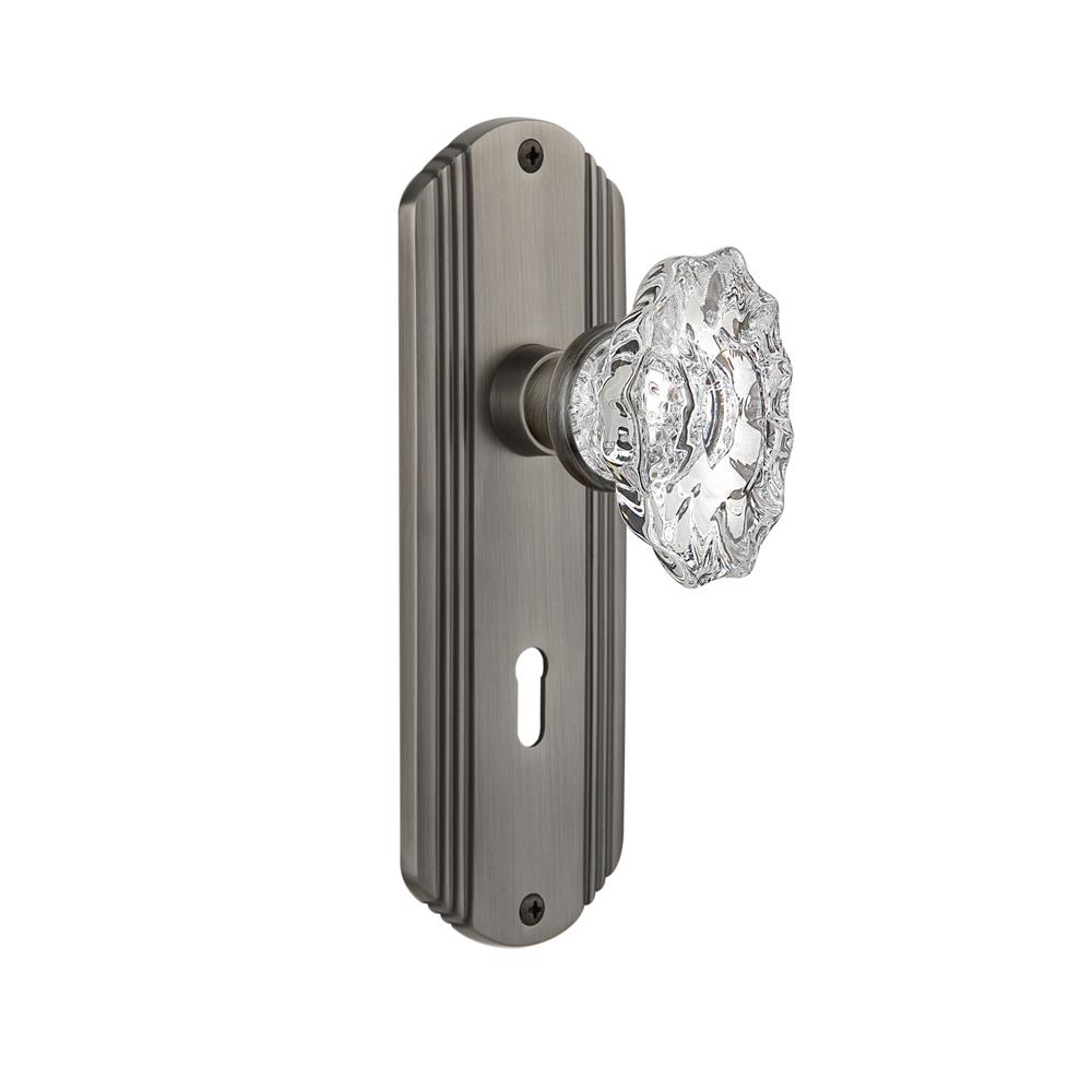 Nostalgic Warehouse DECCHA Complete Mortise Lockset Deco Plate with Chateau Knob in Antique Pewter